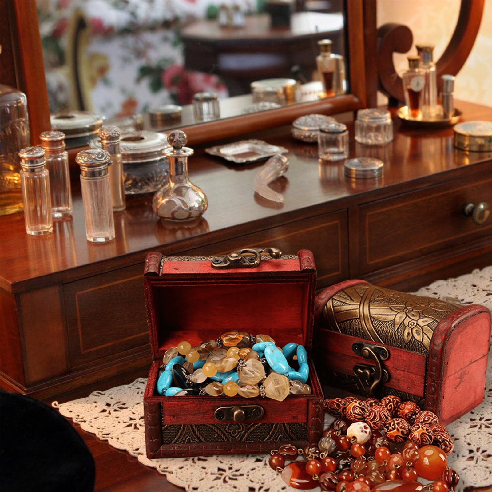 Coffre Au Trésor Vintage En Bois Avec Serrure à Combinaison - Mini Tirelire Pirate Pour Bijoux Et Décoration