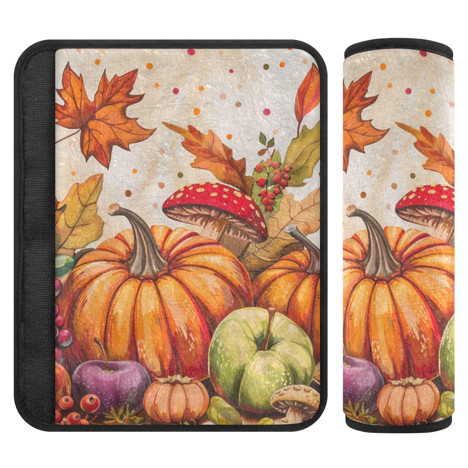 Fall Harvest Pumpkins Mushroom Orange Seat Belt Cover Pad 2 Pcs Soft Cute Seatbelt Covers Protector Support Head Neck Shoulder Strap for Car Seats High Chair Backpack for Adults Kids Women Men