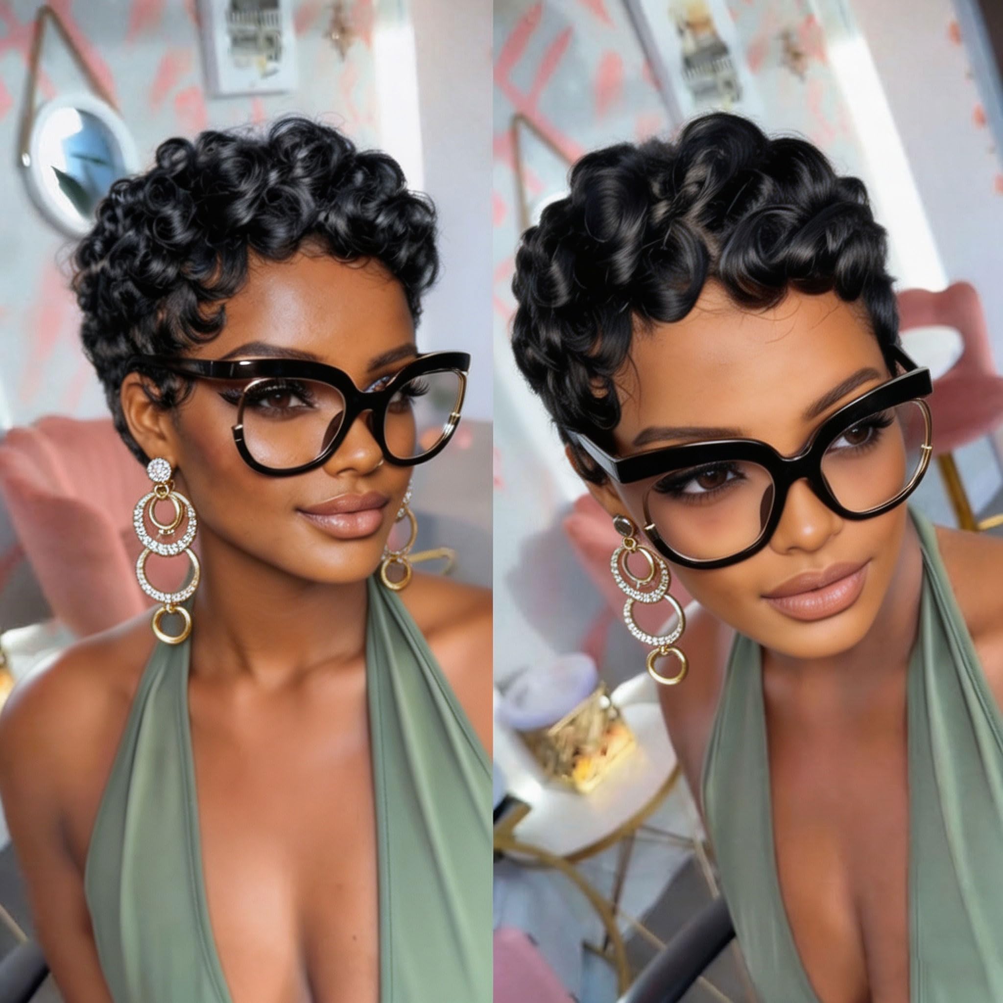 Short Curly Pixie Cut Wig Layered Bangs Glueless Human Hair Natural Black Style Flandi Human Hair Short Pixie Cut Wigs For Black Women  main image 4