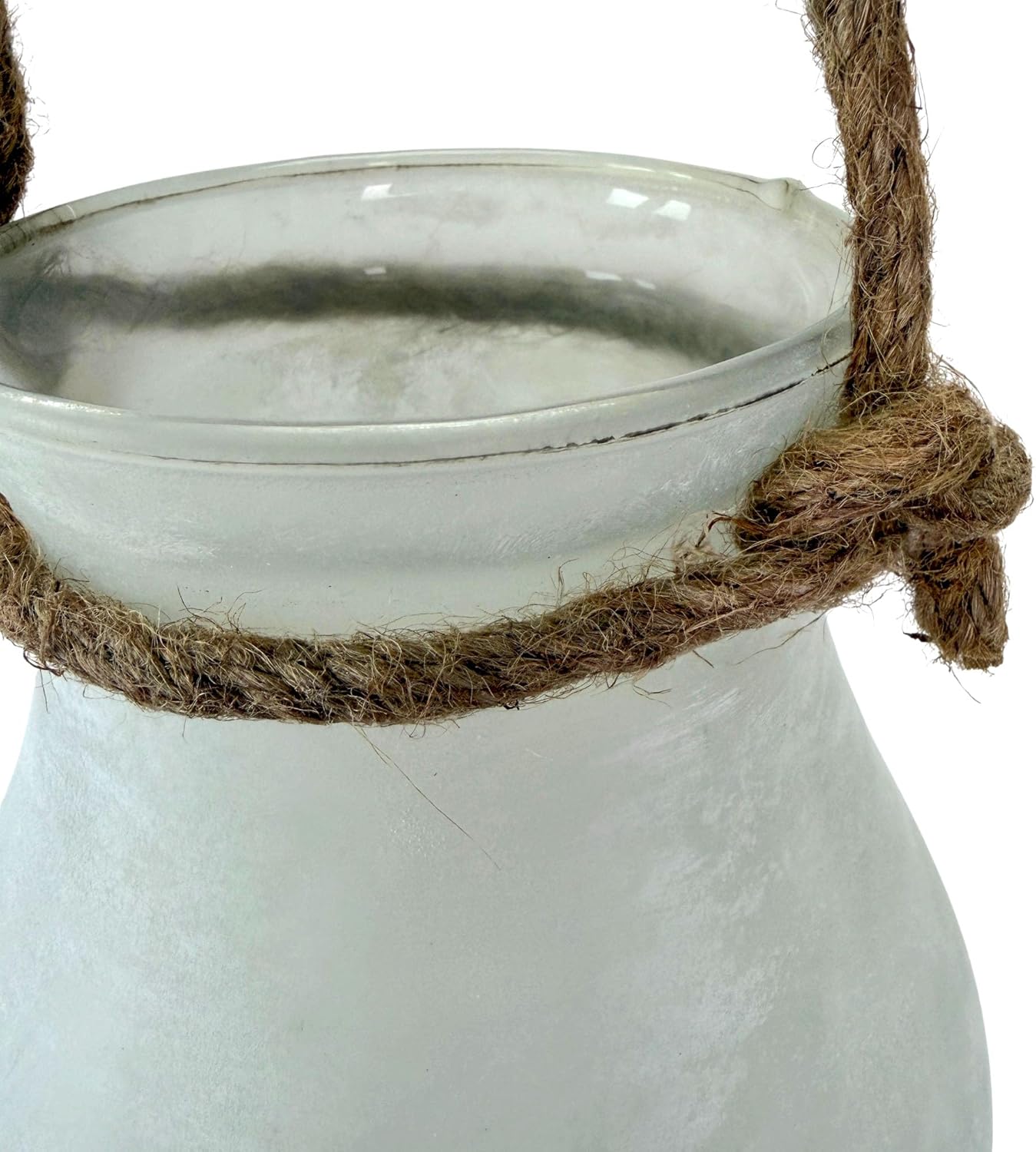 India House Frosted Glass Hanging Candle Lantern with Rope Handle, White Bulb-Shaped Decorative Candle Lantern, 18 Inches High Overall, Indoor Tabletop or Hanging Accent