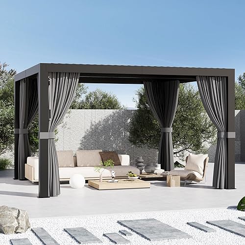 Modern Shade Aurora Louvered Pergola 10'x12' with USB Charging Port Deck, Outdoor Pergola with Integrated Drainage, Netting and Curtains for Patio Deck Garden, Easy Assembly, Black