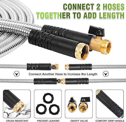 Miniatura 4 de Manguera de jardín de metal de 75 pies  Manguera de acero inoxidable 304 flexible, ligera, resistente con boquilla libre de 10 vías  Accesorios