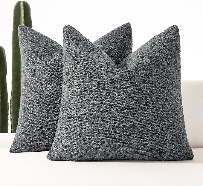 18x18 Boucle Throw Pillow Covers, Set of 2, Light Blue