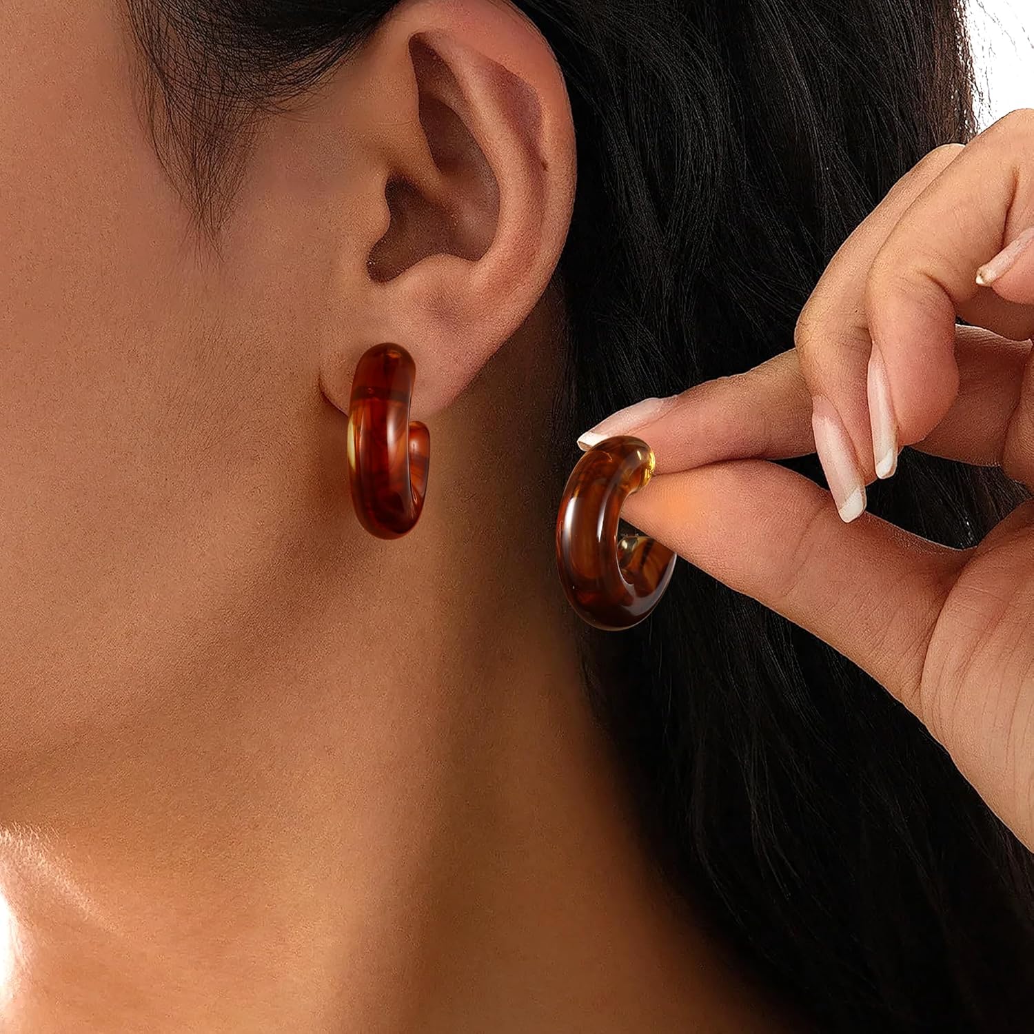 Acrylic Vintage Earrings for Women Resin Chunky Hoop Studs Earrings Set Lightweight Minimalist Vintage Polished Teardrop Waterdrop C Shape Circle Round Earring Translucent Hypoallergenic Fashion Jewelry Gifts for Women - Image 2