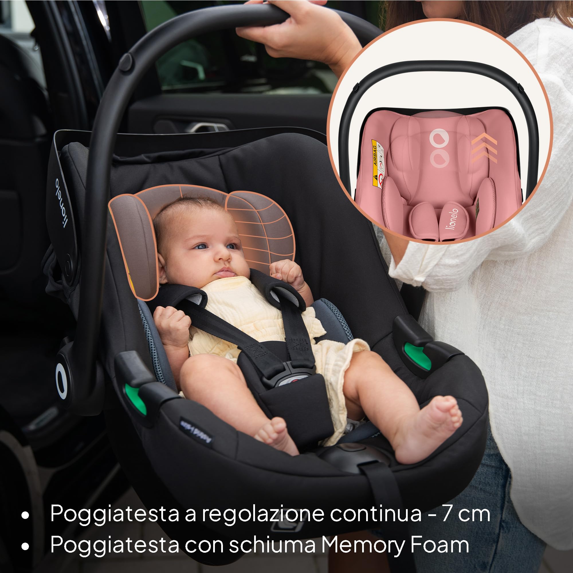 LIONELO ASTRID I-size SET Seggiolino Auto per Bambini con Base 40-87 cm Ovetto per Neonati Montaggio ISOFIX, Cinture di Sicurezza a 3 Punti Protezione Laterale, Inserto Dri-Seat, i-Size R129