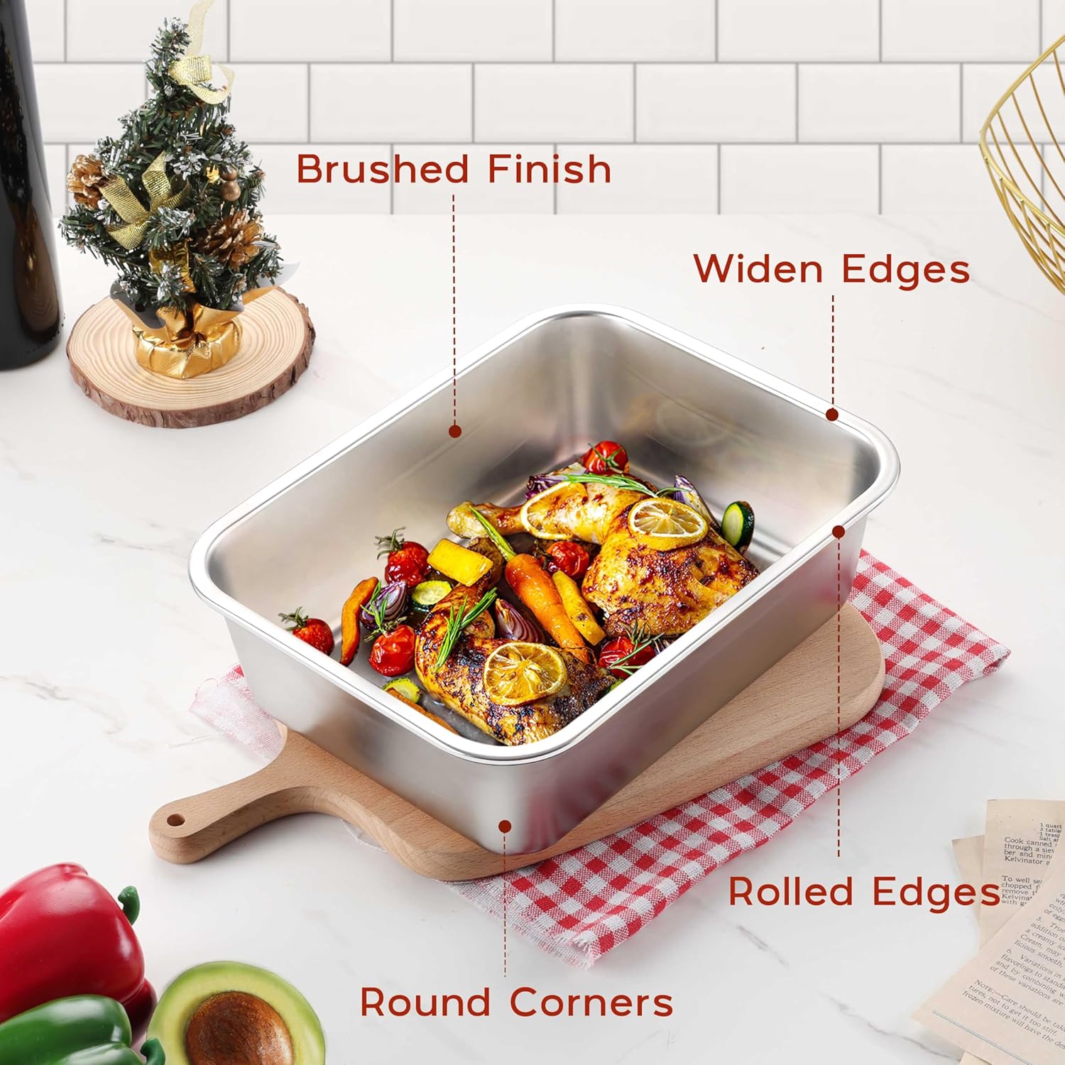 Onader 10⅝ x 8¼ Inch Lasagna Pan Deep Set of 2, Stainless Steel Rectangular Baking Cake Pan, Dishwasher Safe - Image 4