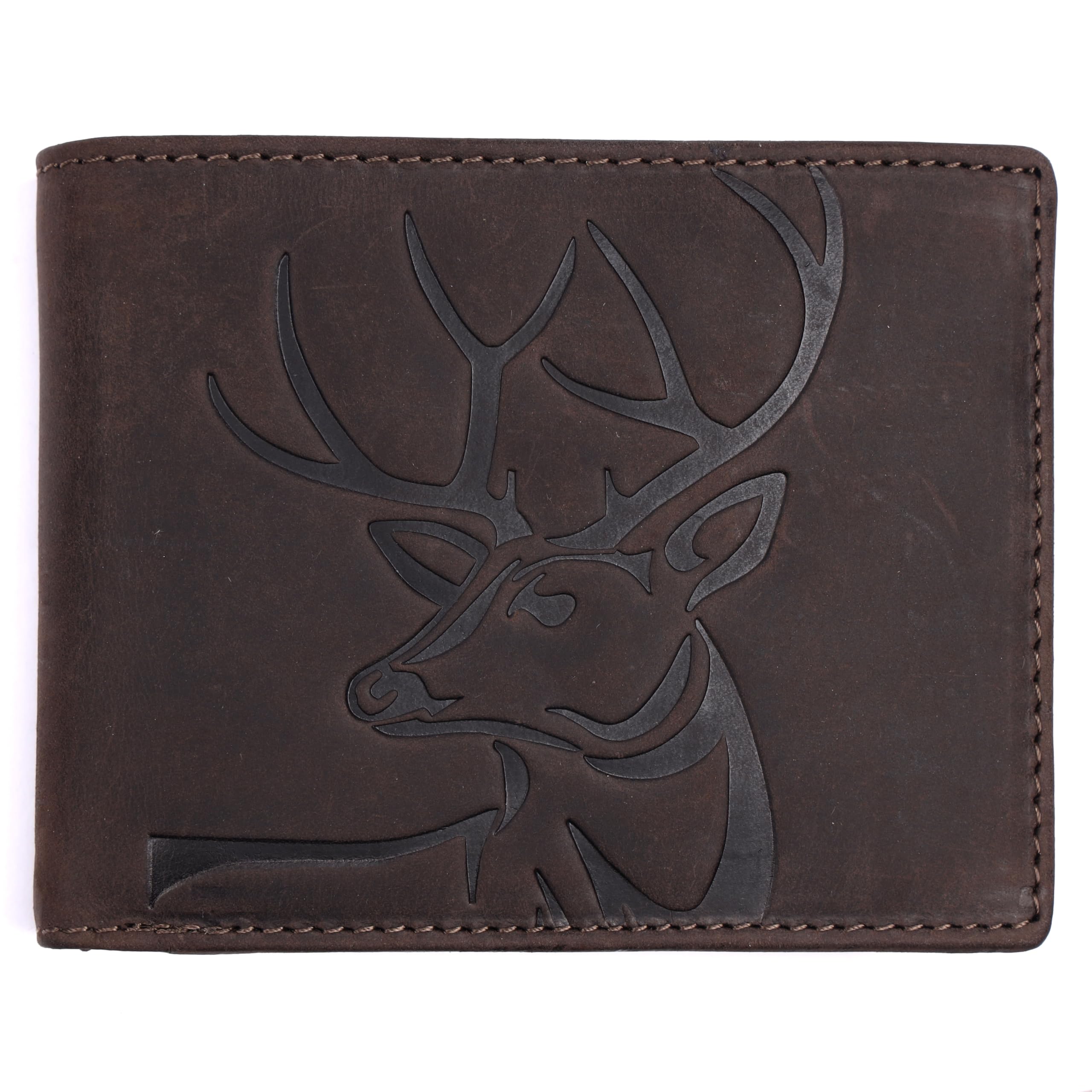 Men’s Genuine Leather Wallet | RFID Protected Bifold with Coin Pocket, Zipper Slots & Card Holder | Deer Embossed (Brown)-picture-25