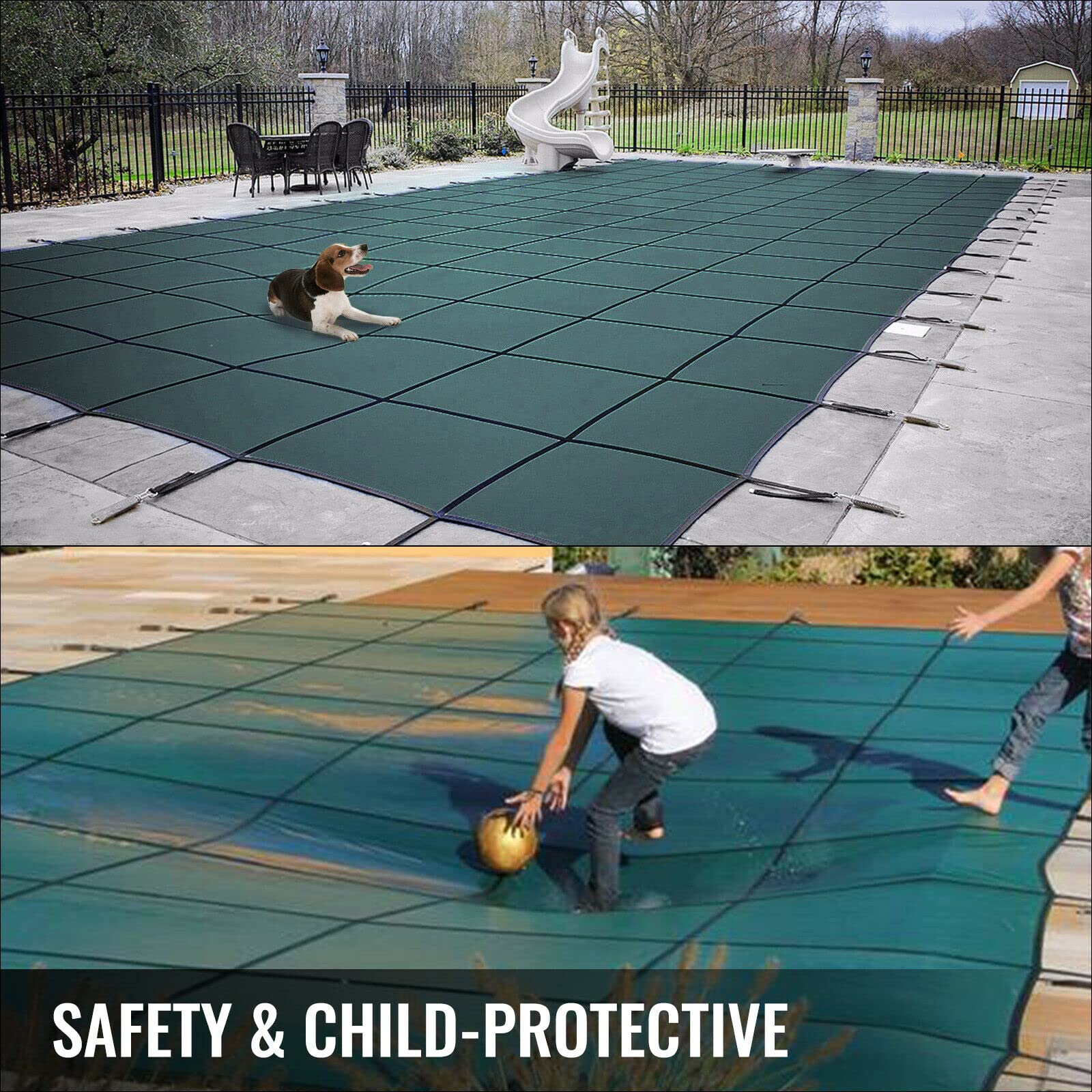 Schwimmbadabdeckung Inground Green Mesh Solid Rechteck Pool Sicherheitsabdeckung for Winter Home Schwimmen pood Schutzhülle Für Erhöhte Langlebigkeit(for 16x40ft Pool)