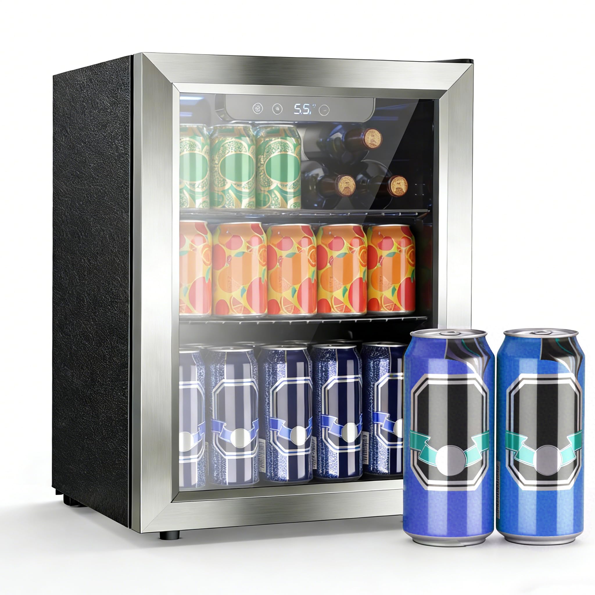 COWSAR 1.7 Cu Ft Beverage Refrigerator and Mini Fridge Cooler - 68 Can Capacity, Glass Door, Quiet Operation, LED Temperature Control, Holds 16 Wine Bottles for Bar, Home, Office | Fridge.com