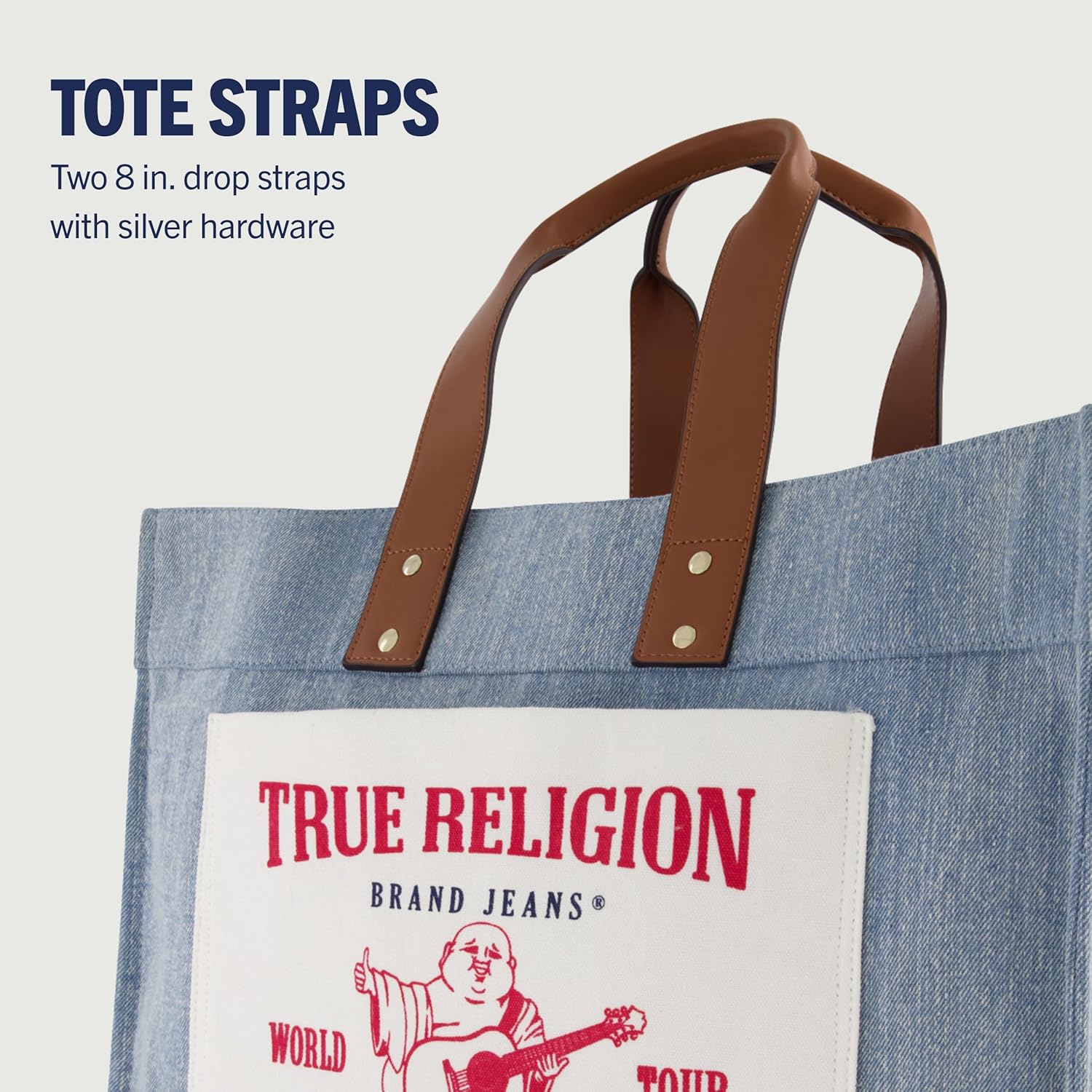 True Religion Large Tote Bag, Canvas Travel Carryall Shoulder Handbag - Image 4