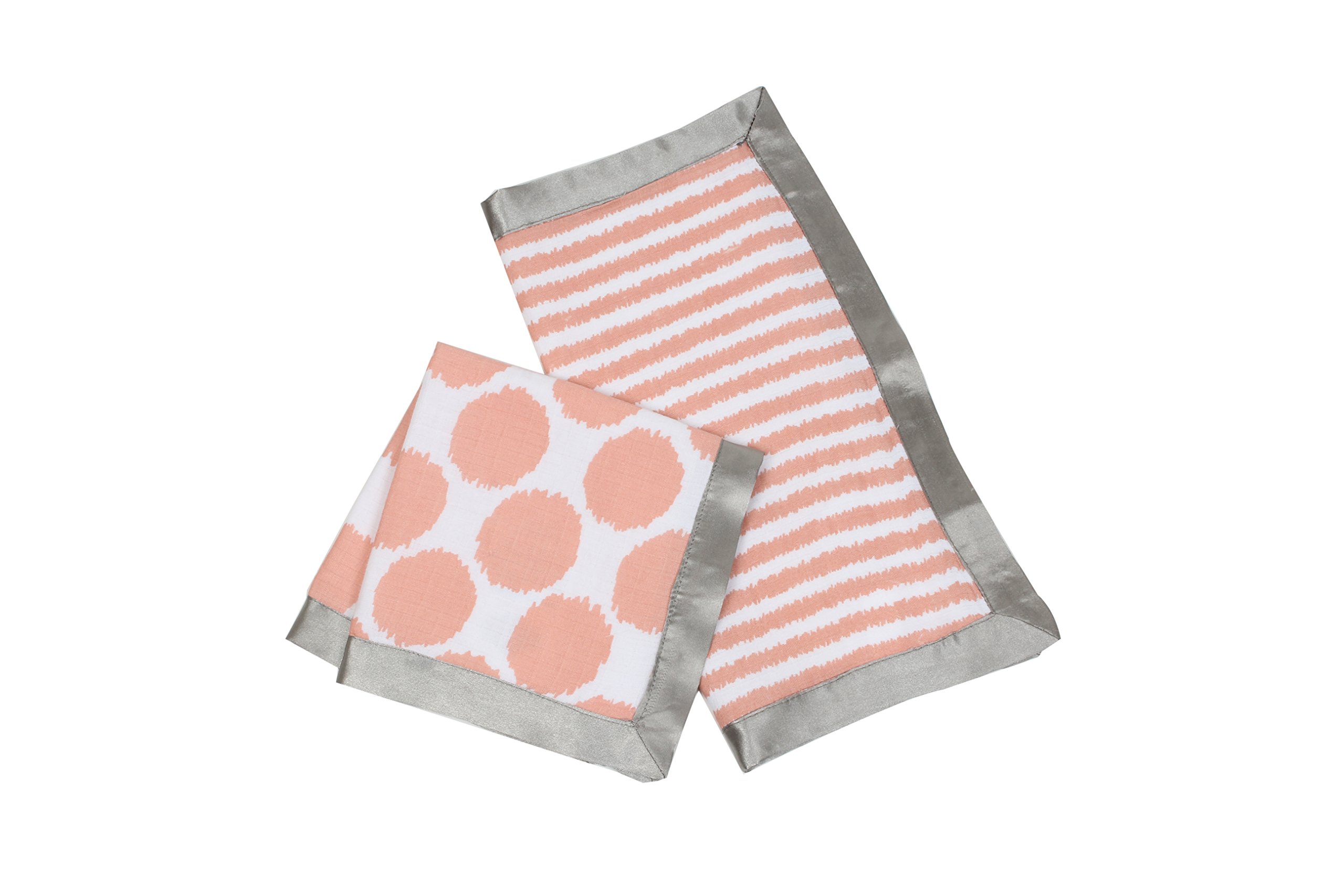 Bacati - Ikat Muslin 2 Pc Security Blankets (Grey/Coral)-image-14