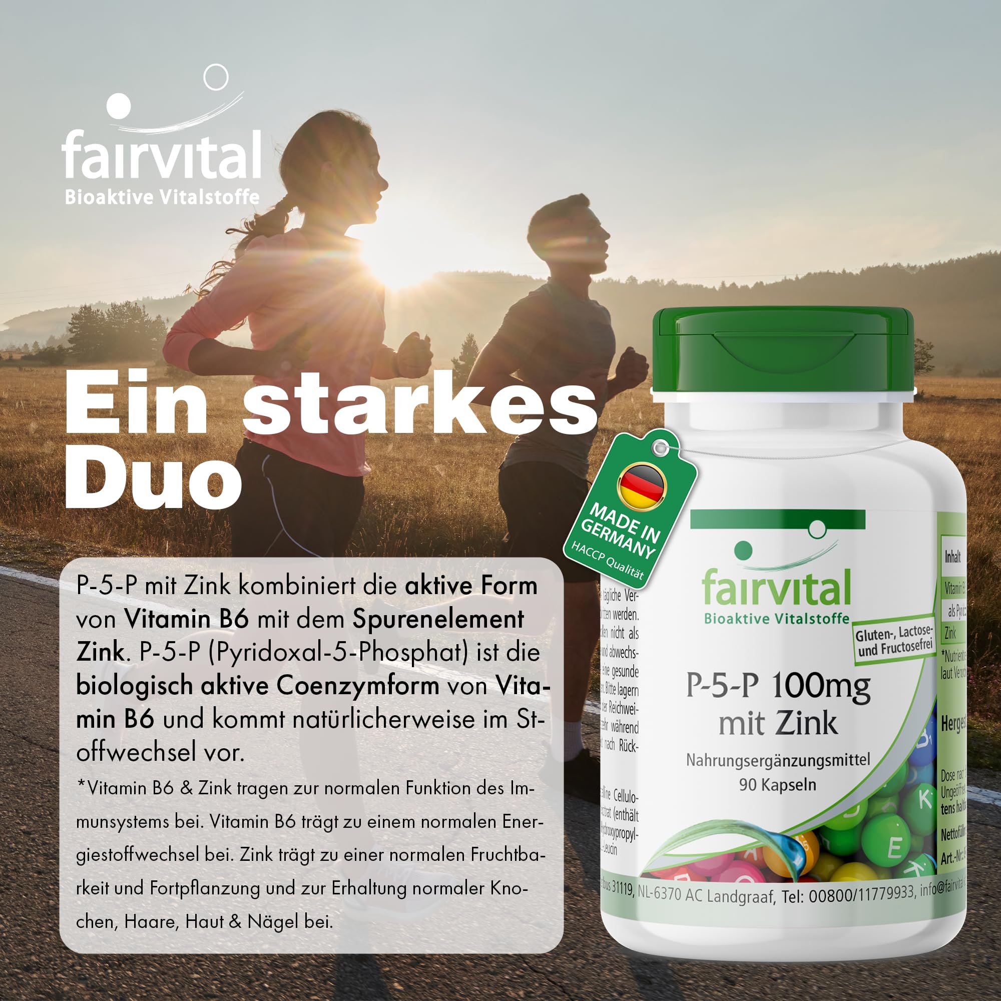 fairvital Pyridoxal-5-Phosphat 100mg, 270 Kapseln (90x3), aktives Vitamin B6 P-5-P mit Zink, HOCHDOSIERT & VEGAN