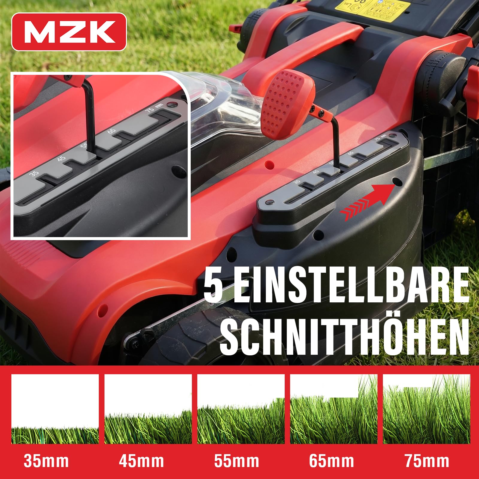MZK 40V Akku-Rasenmäher, 41 cm Schnittbreite, 2-in-1 Bürstenloser Akku-Rasenmäher, Schiebemäher mit 5-facher Schnitthöhenverstellung, inkl. 2 x 4,0 Ah Akkus & Ladegerät