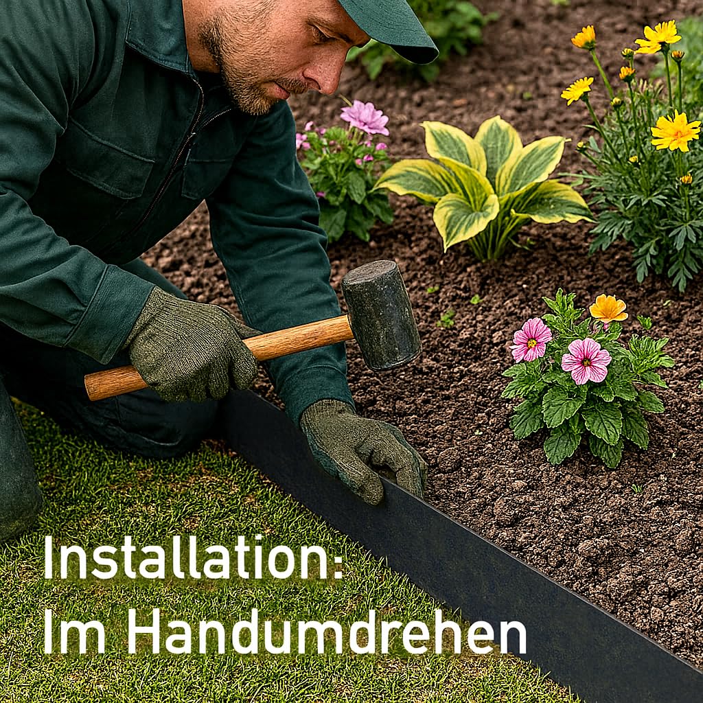 Rasenkante Metall Anthrazit 6m – Beeteinfassung Metall, Beetumrandung Stahl 16cm hoch, Rasenkanten Anthrazit, Mähkante Schwarz, Beetbegrenzung, Rasenbegrenzung