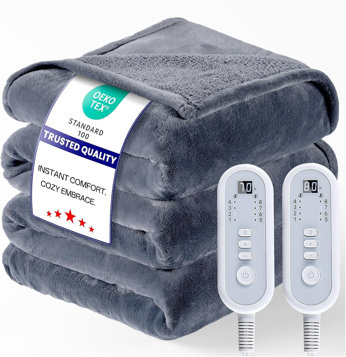 Heated Blanket Electric Queen Size 84"x90" with Dual Controls, Heating Blanket with Flannel & Sherpa for Bed, 8 Heat Levels & 10 Hours Auto Off, Full Body, Couch, Home Use, Machine Washable, Warm Gift