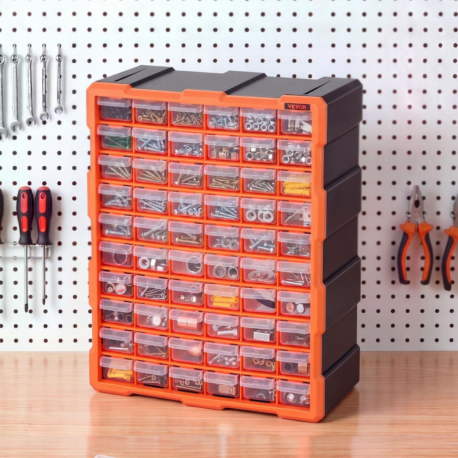 VEVOR Organizer per Minuteria a 60 Cassetti, Cassettiera Porta Minuteria Impilabile, Contenitore da Parete per Viti, Bulloni, Ferramenta e Componenti, in Plastica, Ideale per Garage, Casa e Officina