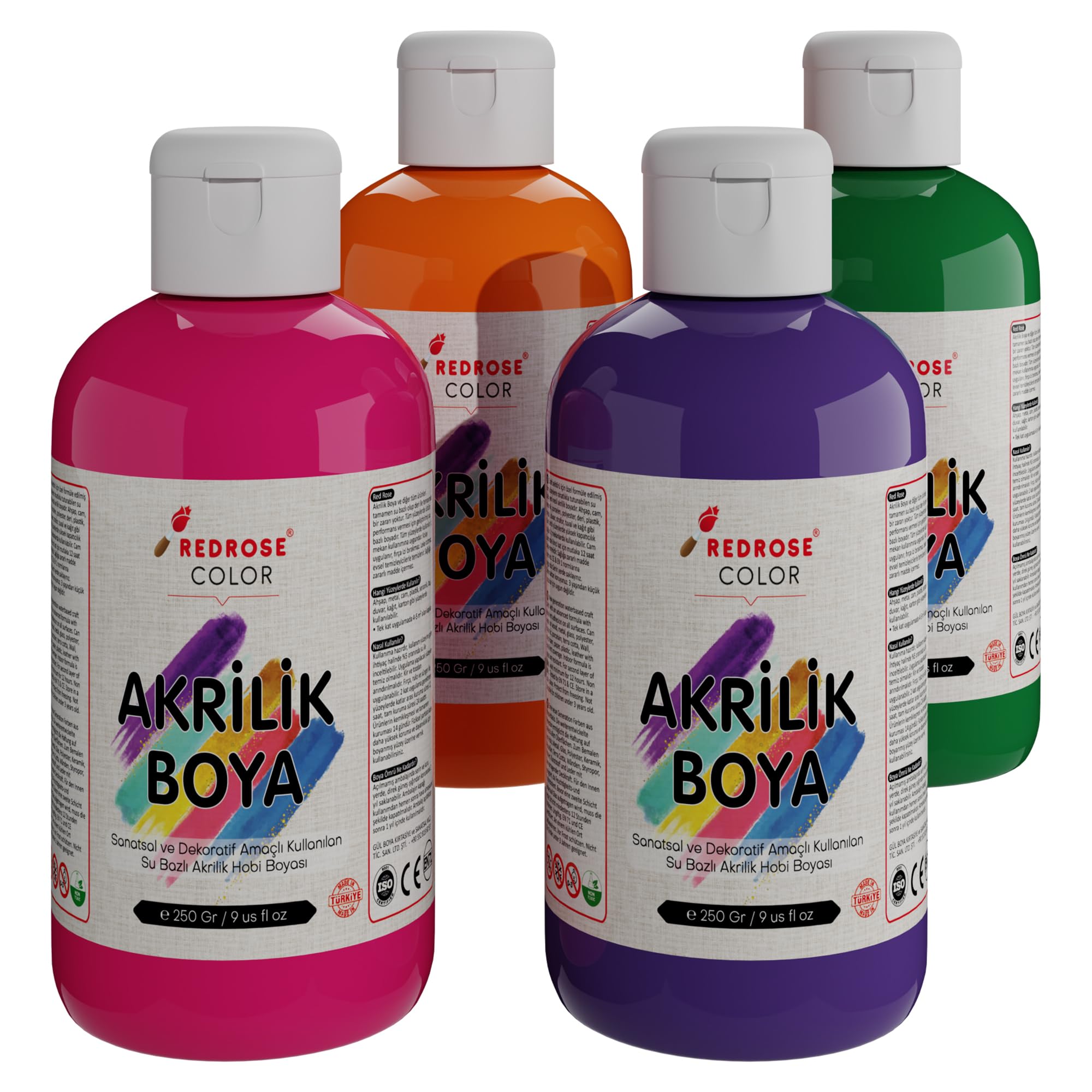 Red Rose Ara Renkler Akrilik Boya 4'lü Set 4x250 gr