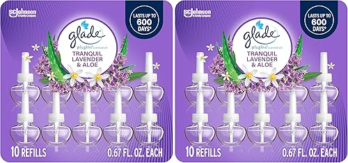 Miniatura 22 de Glade PlugIns - Recambios de ambientador, lavanda tranquila y aloe, aceites esenciales y perfumados para el hogar y el baño, 0.67 onzas líquidas, 10