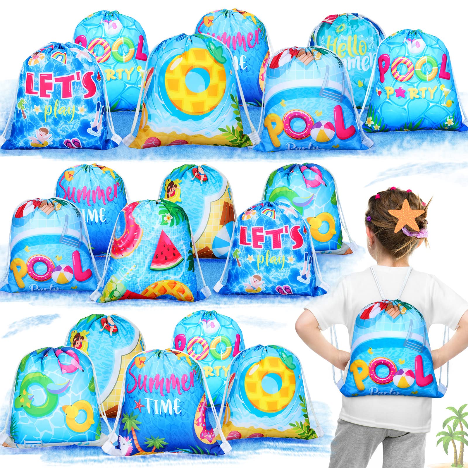 Panelee Pool Party Drawstring Bags Pool Party Favor Bags Beach Decorations for Girls and Boys Pool Party Supplies(27 Pcs)