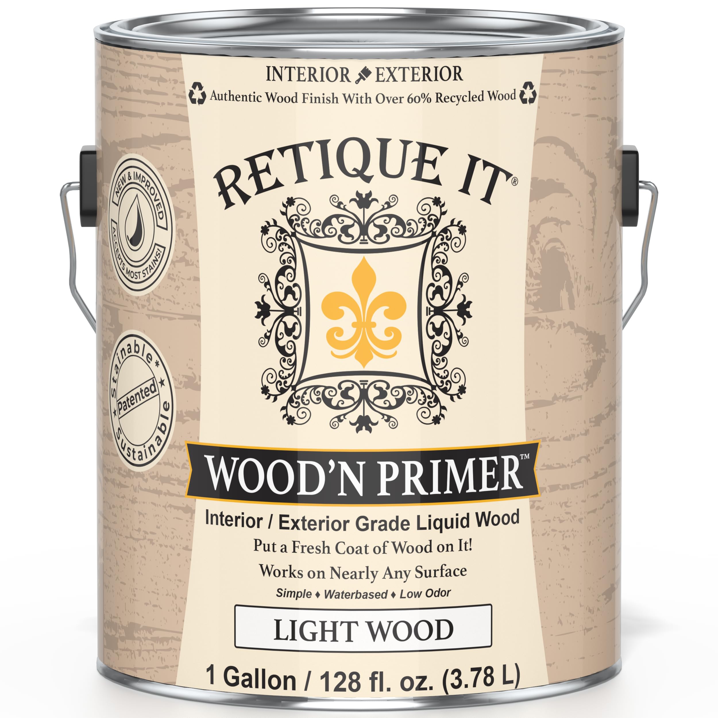 Retique It Wood'n Primer - Paint it then stain it - Stainable Wood Fiber Paint (Light Wood, X-Large)