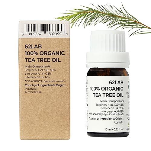 62LAB Aceite de árbol de té 100% orgánico, suero facial vegano para sebo, piel sensible al acné, hoja de árbol de té australiano orgánica 100%
