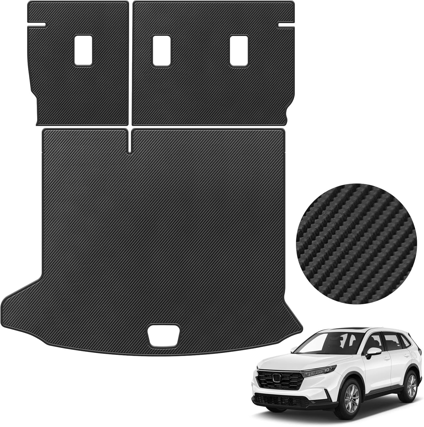 Trunk Mat and Backrest Mat for 2019-2024 2025 Cadillac XT4 - Custom Fit PU Leather Cargo Liner and Rear Backrest Protector - All Weather Waterproof Anti-Slip Easy to Clean Cargo Mats BLACK-CARBON