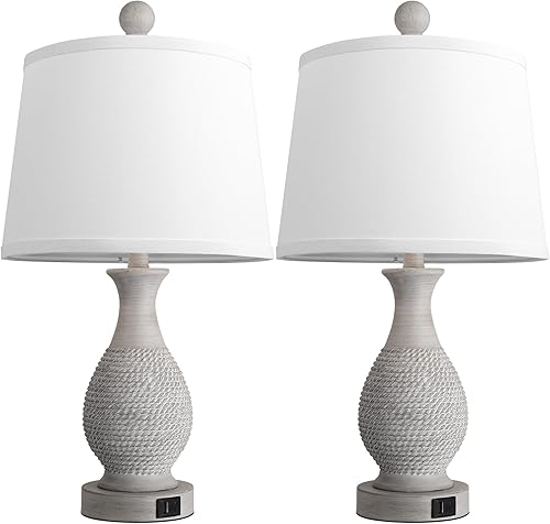 Miniatura 2 de PARTPHONER Juego de 2 lámparas de mesa tradicionales, lámpara táctil de cabecera con puertos de carga USB C+A, lámparas de mesa rústicas para sala