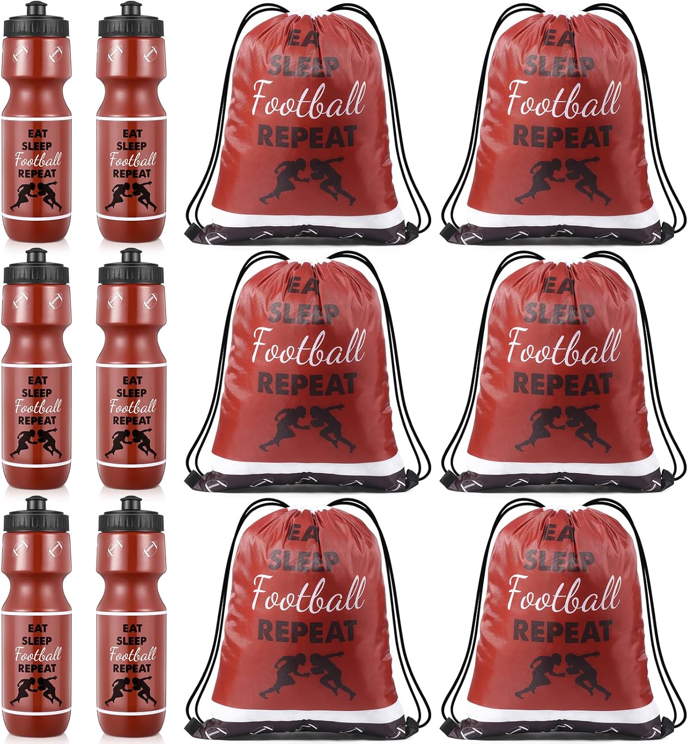 Talltalk 12 Pieces Football Party Favors Team Gift Including 6 Pcs 24oz Plastic Water Bottle with 6 Pcs Drawstring Bag Sport Birthday Party Goodie Supply Accessories for Men Lovers Rugby Player