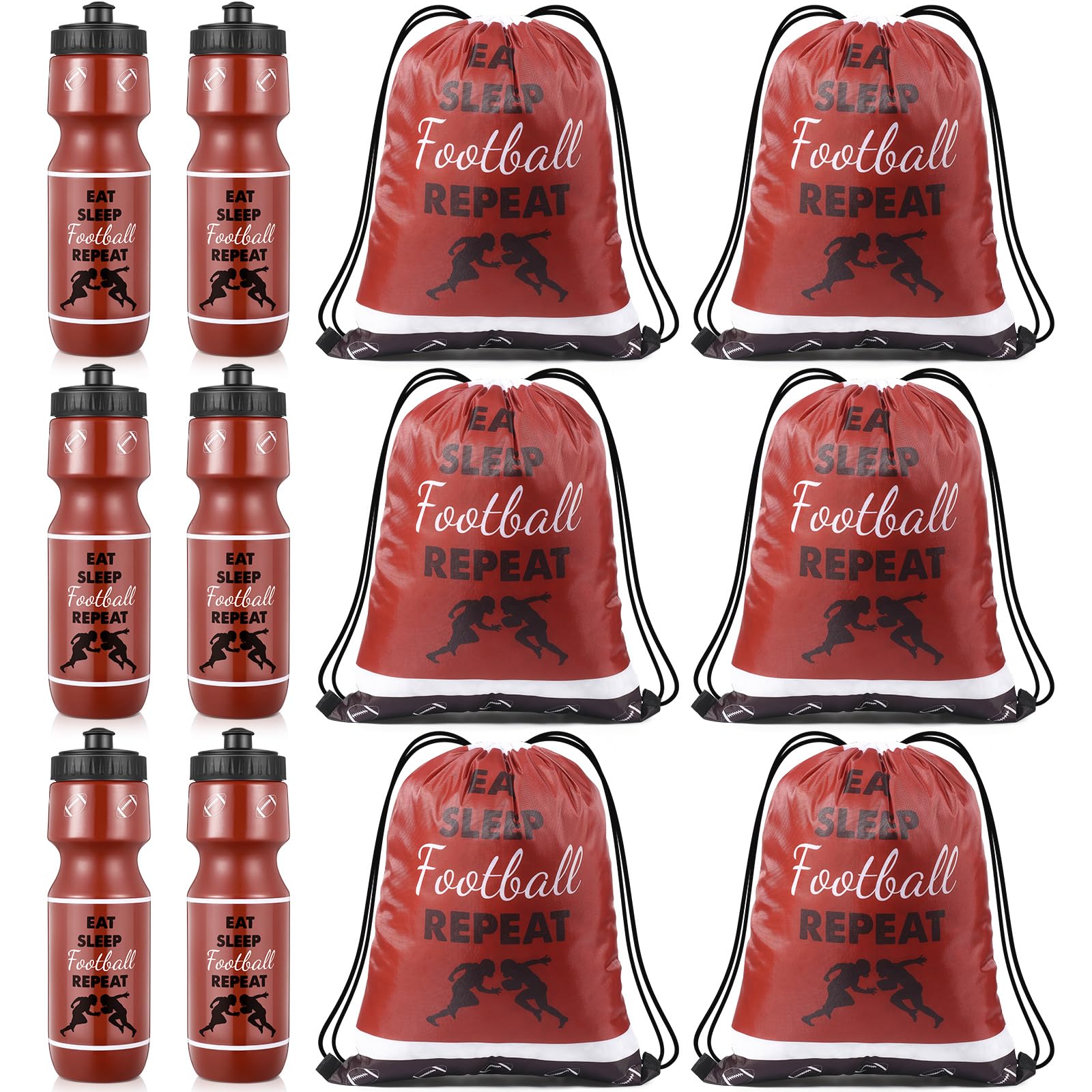 Talltalk 12 Pieces Football Party Favors Team Gift Including 6 Pcs 24oz Plastic Water Bottle with 6 Pcs Drawstring Bag Sport Birthday Party Goodie