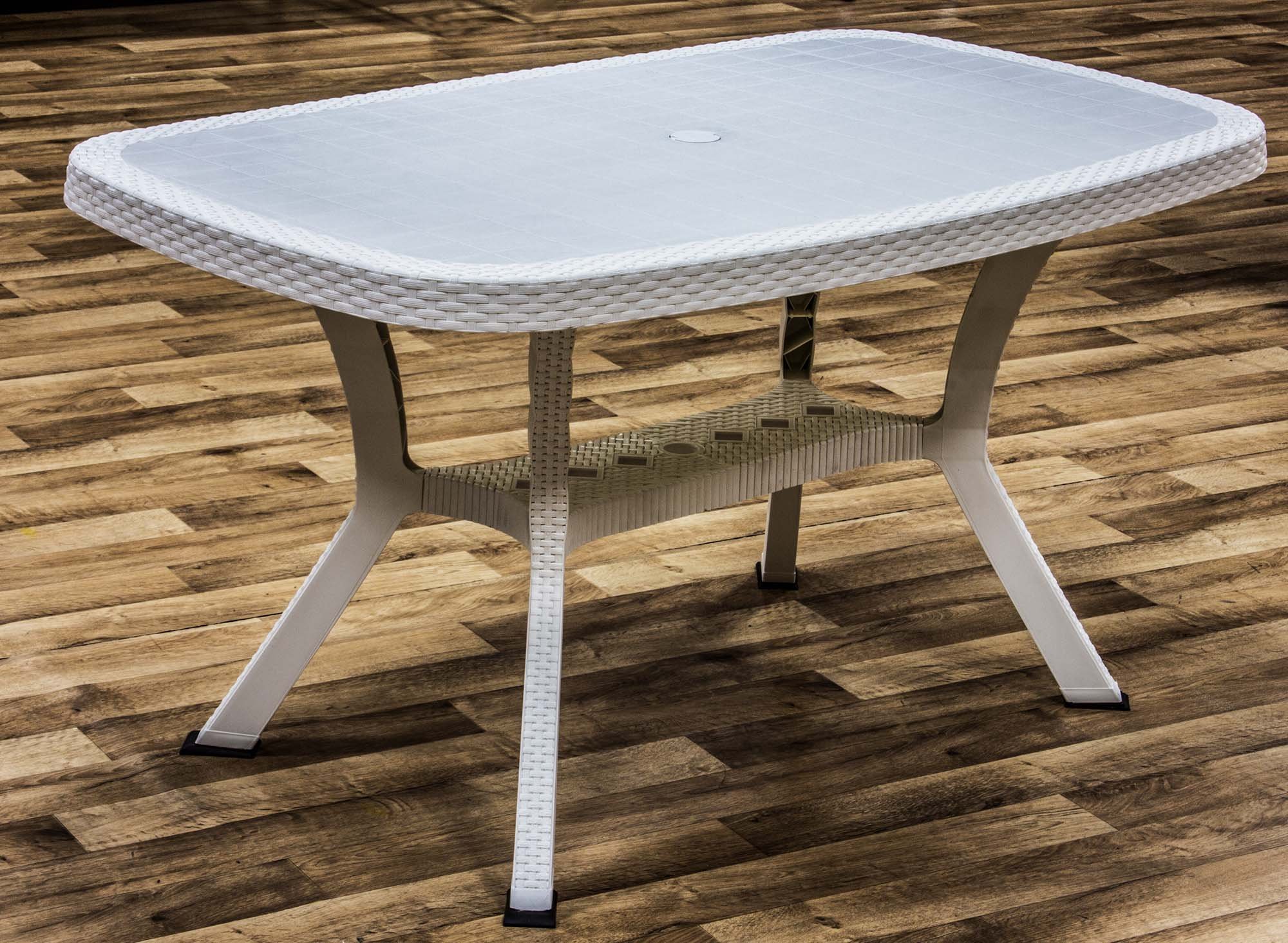 TAVOLO IN RESINA EFFETTO RATTAN CON GAMBE INCROCIATE ELITE BIANCO ARREDO GIARDINO 005415