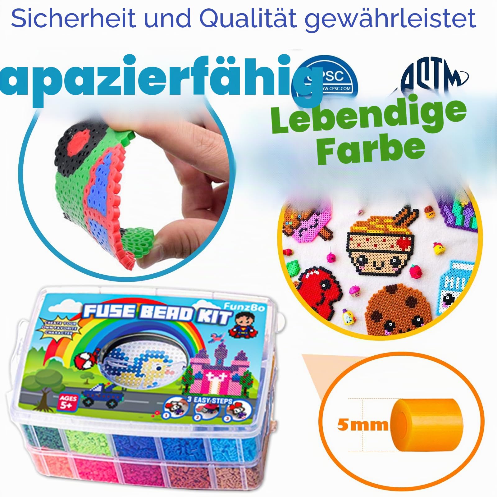 Bügelperlen set Bügelperlen Groß Packung XXL 23000PCS Perlen mit 106 Muster Platten Bastelset kinder ab 6 jahre & Erwachsene & Handarbeitsfans Geschenk für Meditative Entspannung & Familienzeit