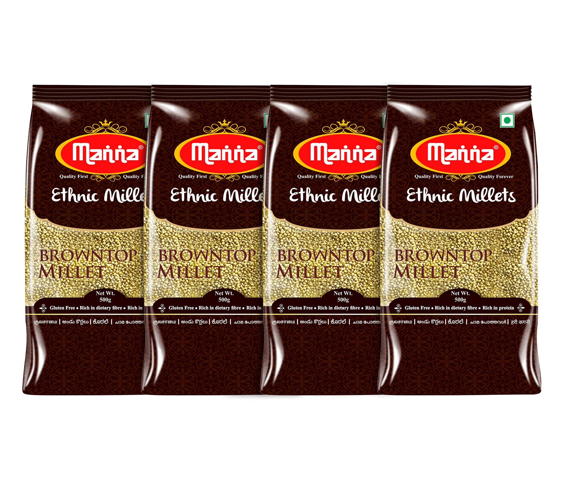 MannaBrowntop Millet Natural Grains, 2kg (500g x 4 Packs)