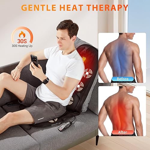 Miniatura 2 de Masajeador de espalda con calor, masajeador de asiento con 8 potentes motores de vibración, almohadilla portátil para silla de masaje para uso en la