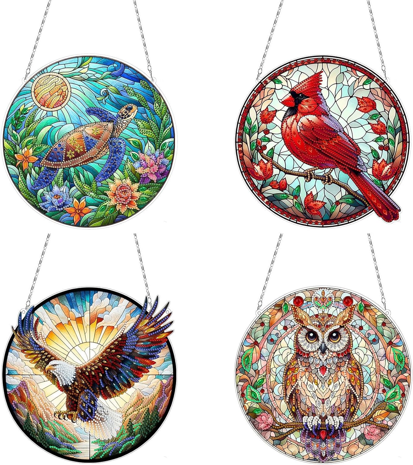 ARTopet 4Pcs DIY Diamond Pendant Ornament Special Shaped Crystal Diamond Art Painting Hanging Double-Sided Pattern Single Sided Diamond for Home Garden Wall Door Decor