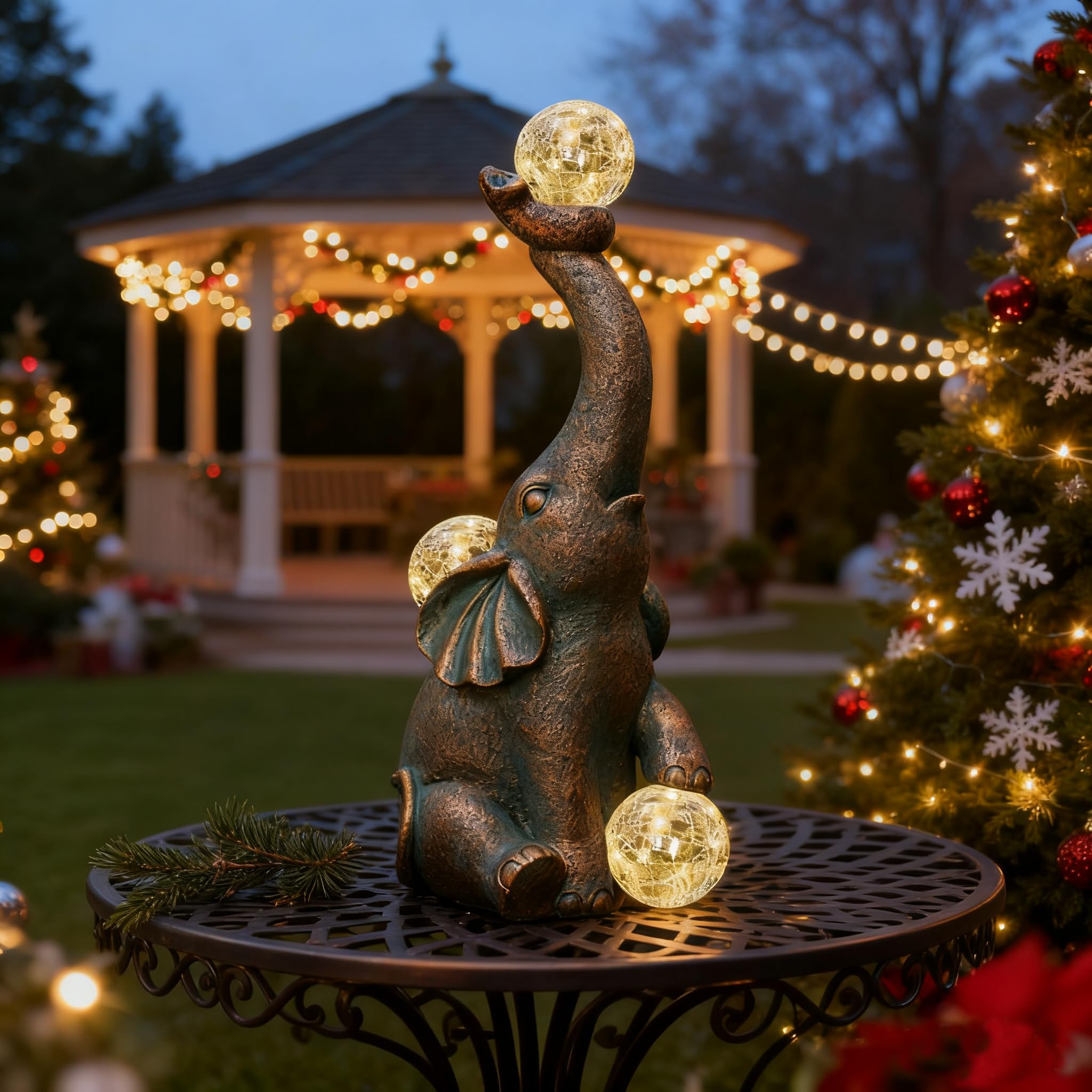 MININOVA Solar Elephant Garden Statue with Crackle Glass Ball (15 LED Lights) Resin Outdoor Decor for Patio, Yard & Lawn, Birthday, Housewarming Gifts for Grandma, Women