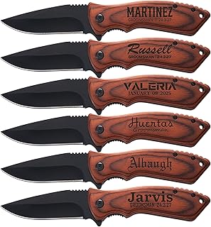 Groomsmen Gifts Set of 6 - Personalized Custom Engraved Pocket Knife for Groomsman - Wedding Party Engagement Bachelor Gift for Best Man - Customized Name Date Men Folding Knives with Pocket Clip