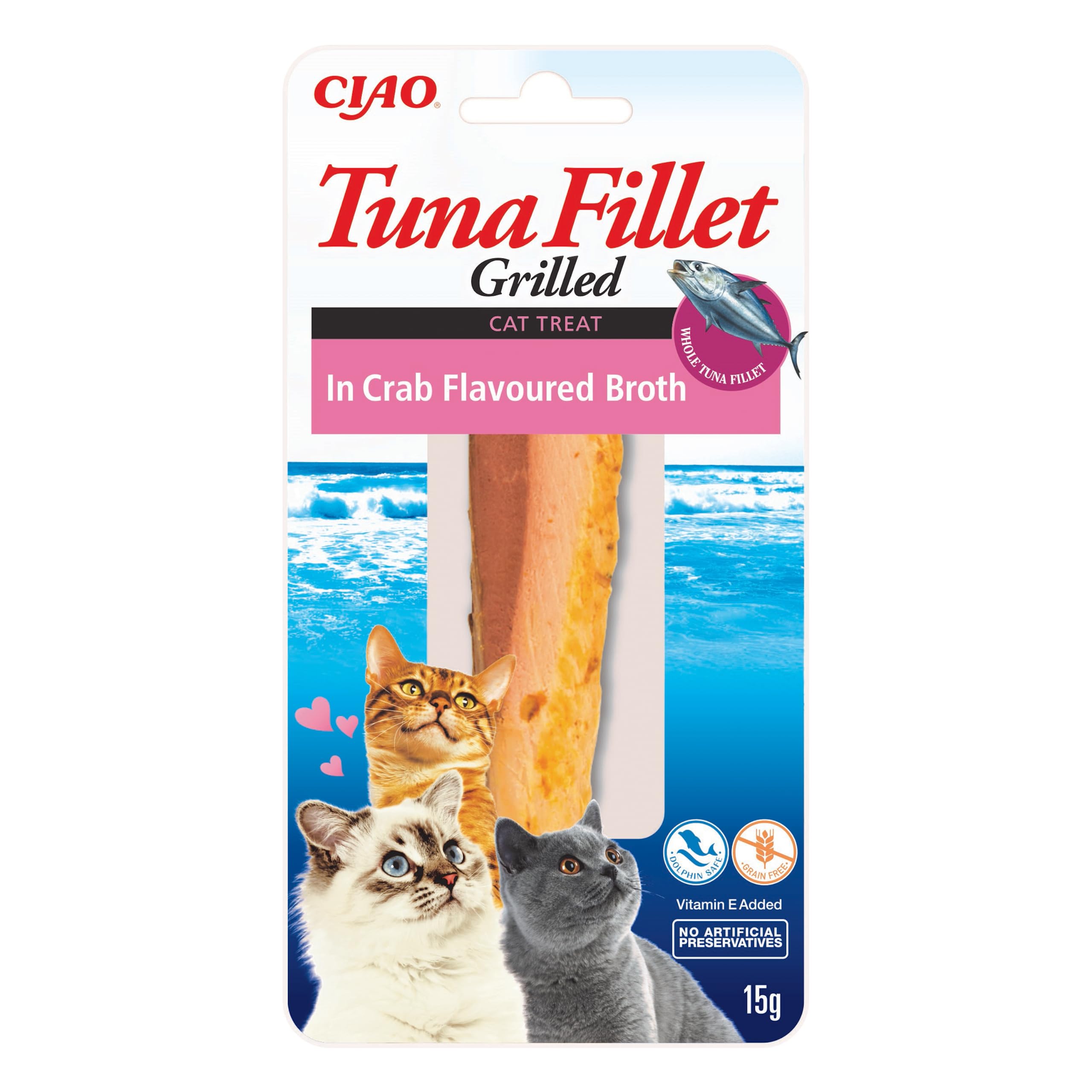 INABA Filete de Atún a la Parrilla - Golosinas de Filete de Atún - Caldo con Sabor a Cangrejo - Snack para Gatos a la Parrilla Rico en Antioxidantes - 1 Filete de 15g