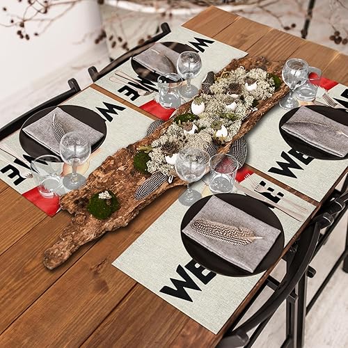 Vista 328 de Juego de 6 manteles individuales rojos para el día de San Valentín, diseño de corazón de San Valentín, resistentes al calor, lavables, manteles