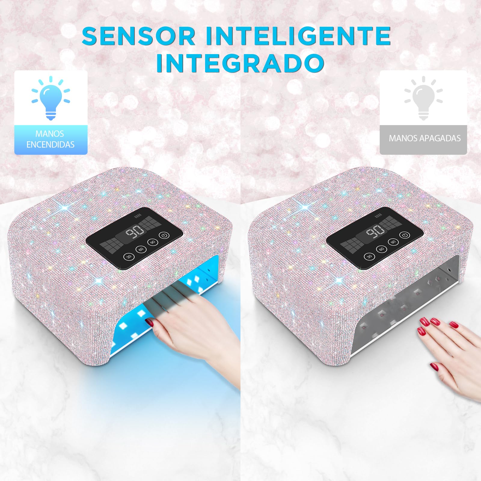 Lámpara UV recargable e inalámbrica para uñas de gel, lámpara LED para uñas con 4 modos de temporizador y decorada con brillantes diamantes de imitación para uñas, 1pcs