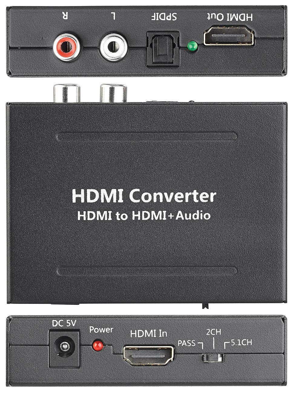 auvisio HDMI Audio Extractor: HDMI-Audio-Konverter zu TOSLINK (optisch, 5.1) und Stereo-Cinch (2.0) (5.1 Extractor, Toslink Splitter, DAC)