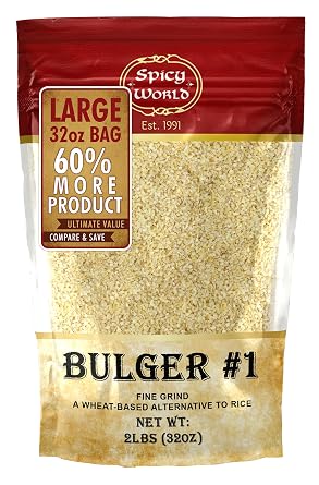 Bulgur Cracked Wheat Fine #1, 2 LB Bag 32oz | USA Grown Bulgar Wheat for Tabouleh | 100% Natural & Pure | Great for Vegan Recipes by Spicy World
