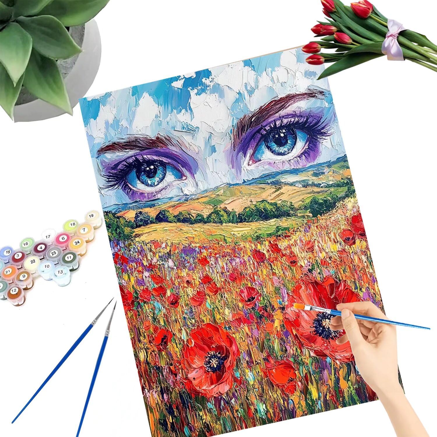 Pintar por Numeros Adultos pintar por numeros niños manualidades niños 10 años, DIY Pintar por Números de Pincel y Pintura acrílica Decoraciones para el Hogar Manualidades, sin Marco 60x80cm C-2