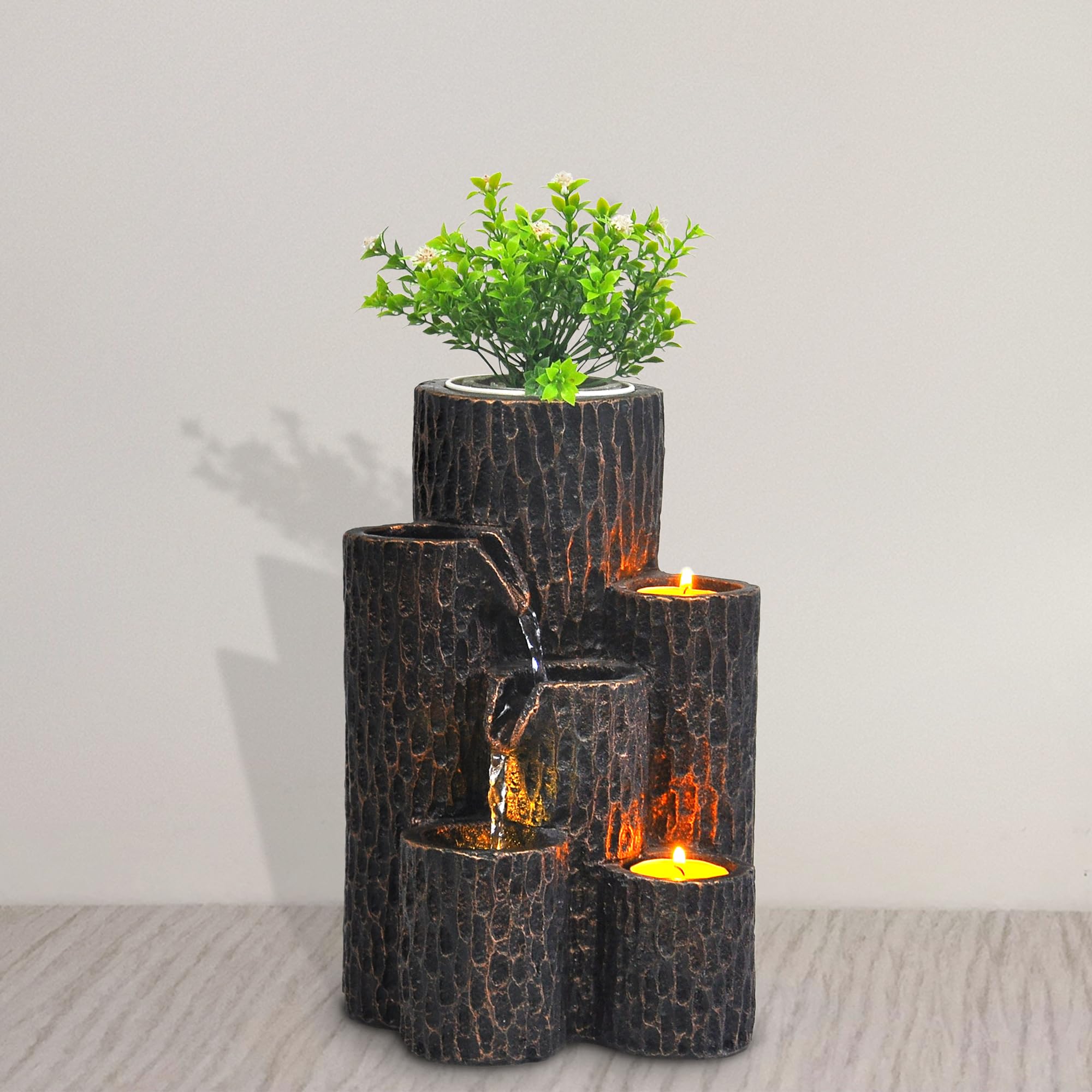 Indoor Water Fountain 3 Tier Column Tabletop Fountain Relaxation Min Waterfall for Room Decoration