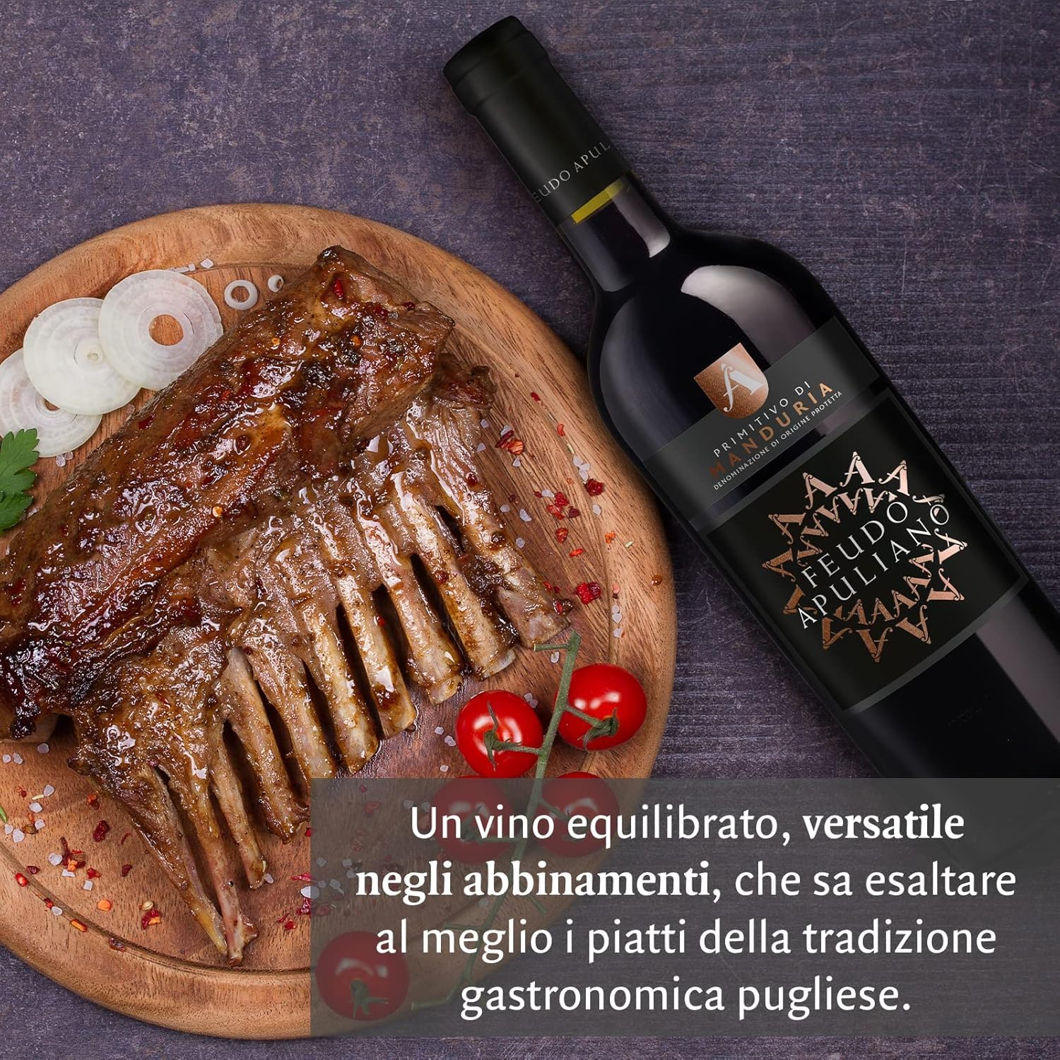 Feudo Apuliano Primitivo di Manduria DOP, Vino Rosso dal Gusto Corposo, Caldo con Retrogusto Persistente e Avvolgente, con Note di Frutta Matura, 15% Vol, Confezione con 6 Bottiglie da 750 ml