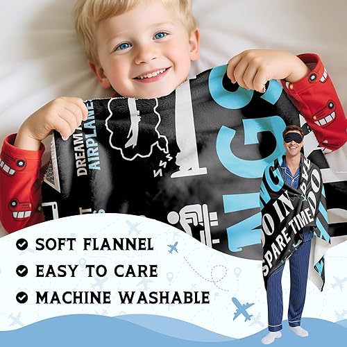 Miniatura 3 de Manta de avión, regalo para piloto, regalos de piloto, regalos de aviación para hombres, manta de avión de franela suave y esponjosa, decoración de