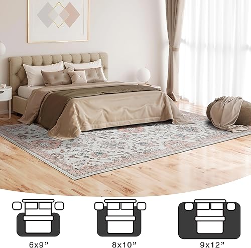 Miniatura 5 de Alfombras de área de 8 x 10 pies, alfombra bohemia lavable, alfombra antideslizante para sala de estar, dormitorio, cocina, alfombra suave de pelo