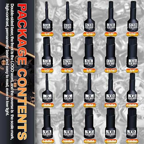 Miniatura 2 de Juego de dados hexagonales Drive Master Impact de 12 pulgada, métrico y SAE, juego de 20 piezas de dados Allen de impacto de 12 pulgada, 0.197 in -