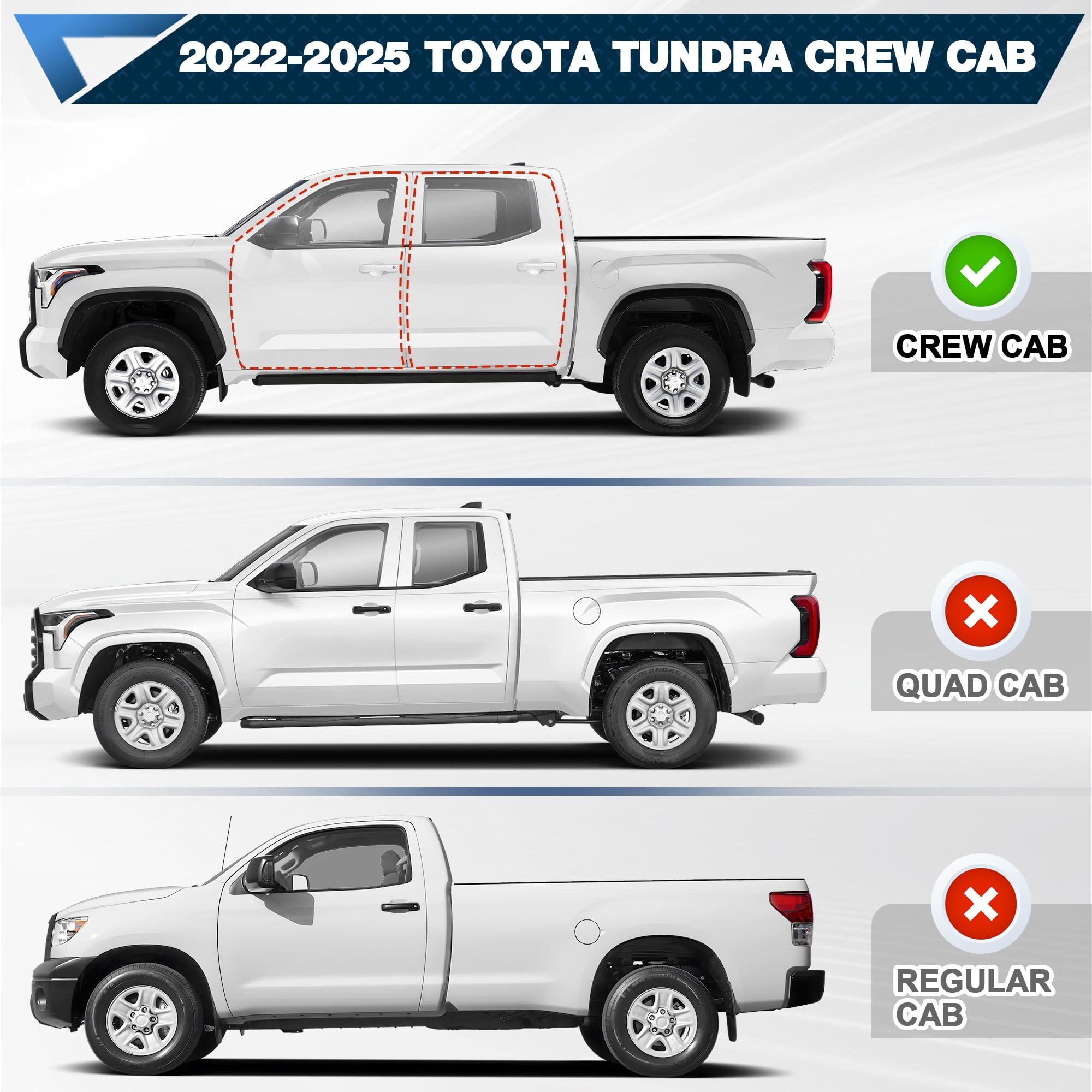 POFENZE Crew Cab Side Step Running Boards Compatible with 2022-2025 Toyota Tundra with 4 Doors Only,Two Stairs Step,Powder-Coated Black Carbon Steel Rails Step Nerf Bars