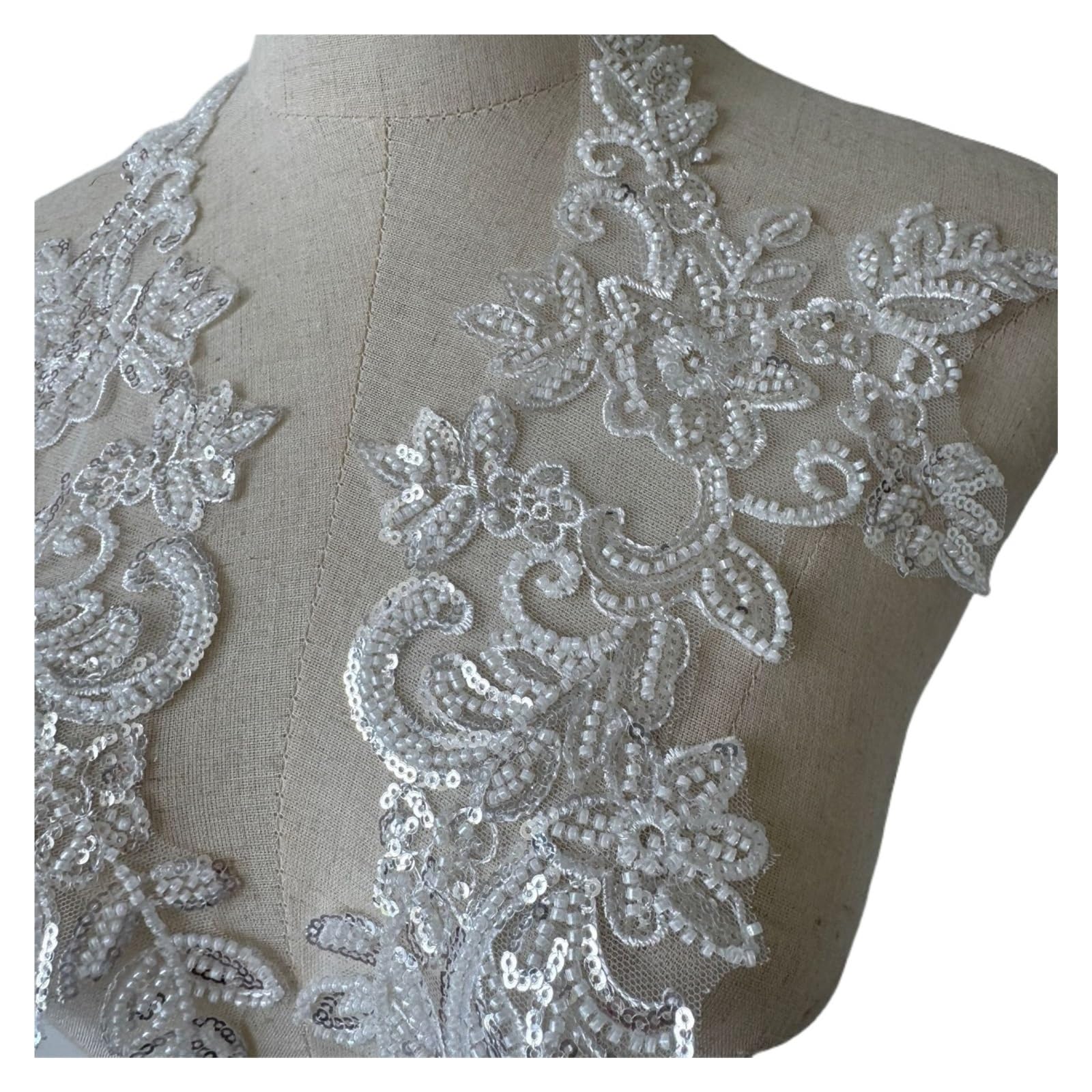 Patch d'appliques en dentelle de perles pour vêtements et accessoires couture DIY 1 paire
