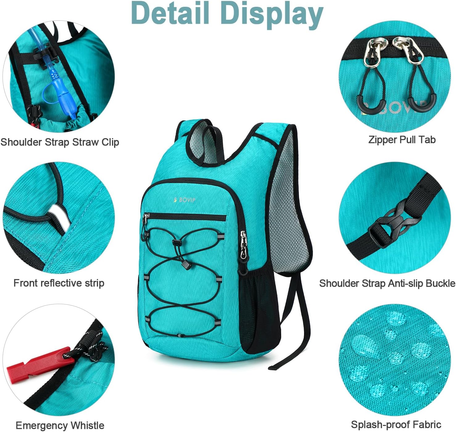 BOVIP Lightweight Hydration Back,15L Multipurpose Hiking Backpack with 1.5L Water Bladder ,Hydro Water Daypack for Cycling Hiking Rave for Men Women - Image 6